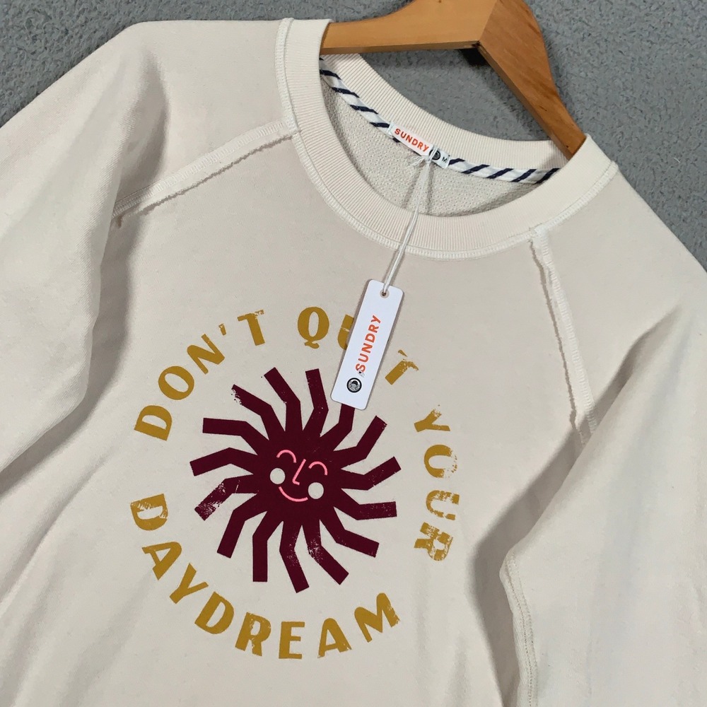 Sundry Don't Quit Your Daydream Sweatshirt Women's Medium M CreamVarsity Stripe